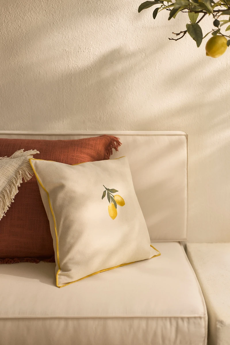 Embroidered-Motif Cotton Cushion Cover