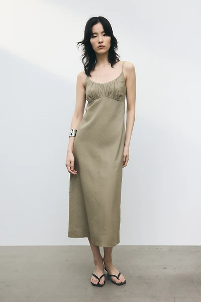 Linen-Blend Strappy Dress
