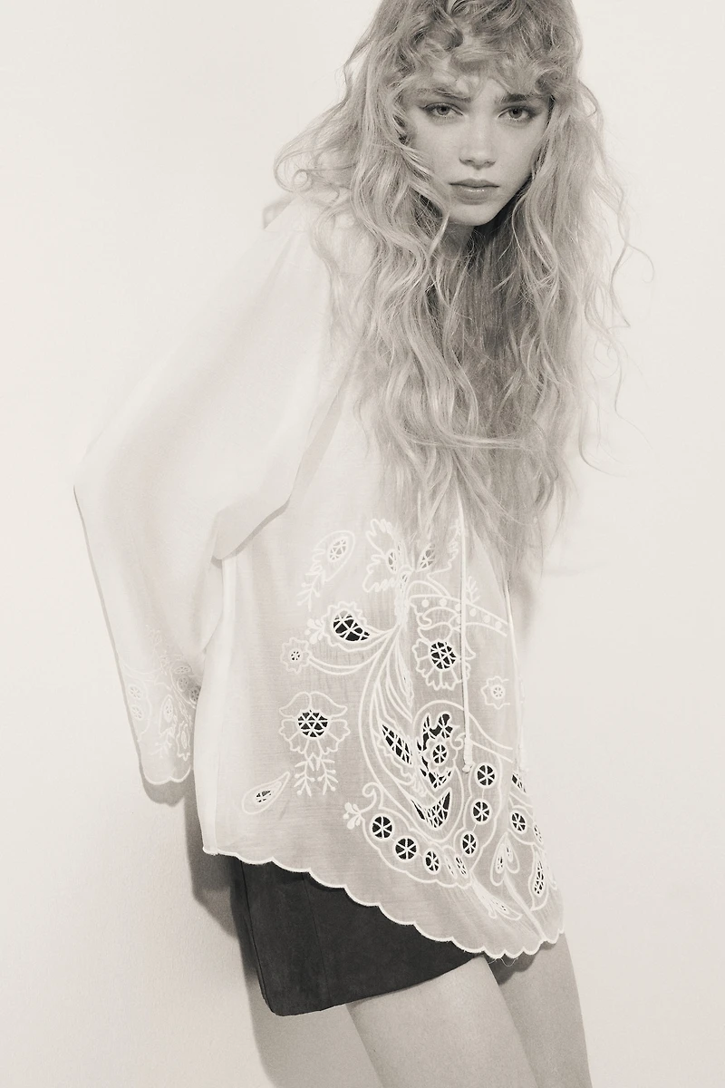 Blouse with Eyelet Embroidery