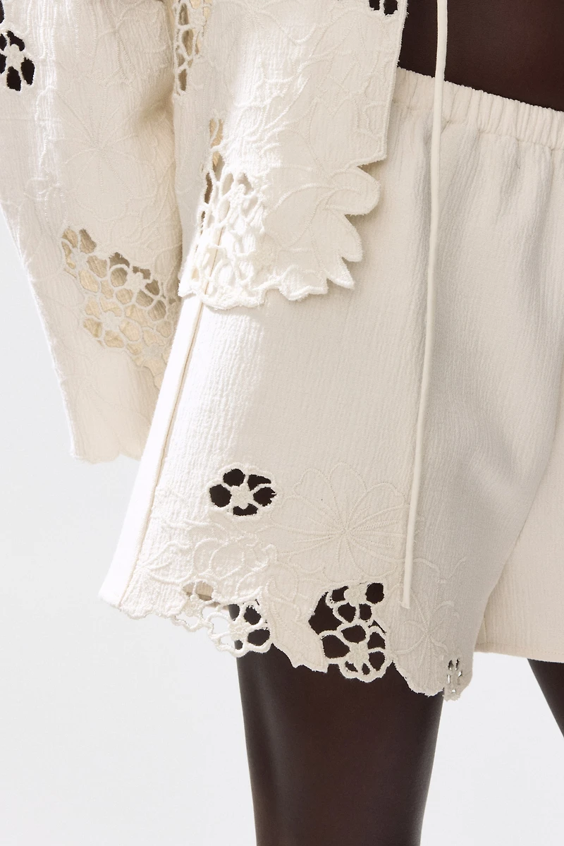 Cotton Shorts with Eyelet Embroidery