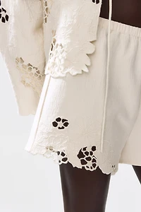 Cotton Shorts with Eyelet Embroidery