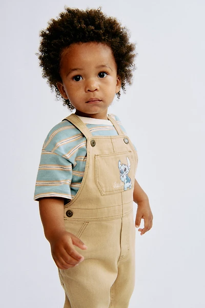Motif-Detail Twill Overalls