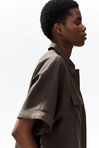 Drawstring-Detail Twill Top