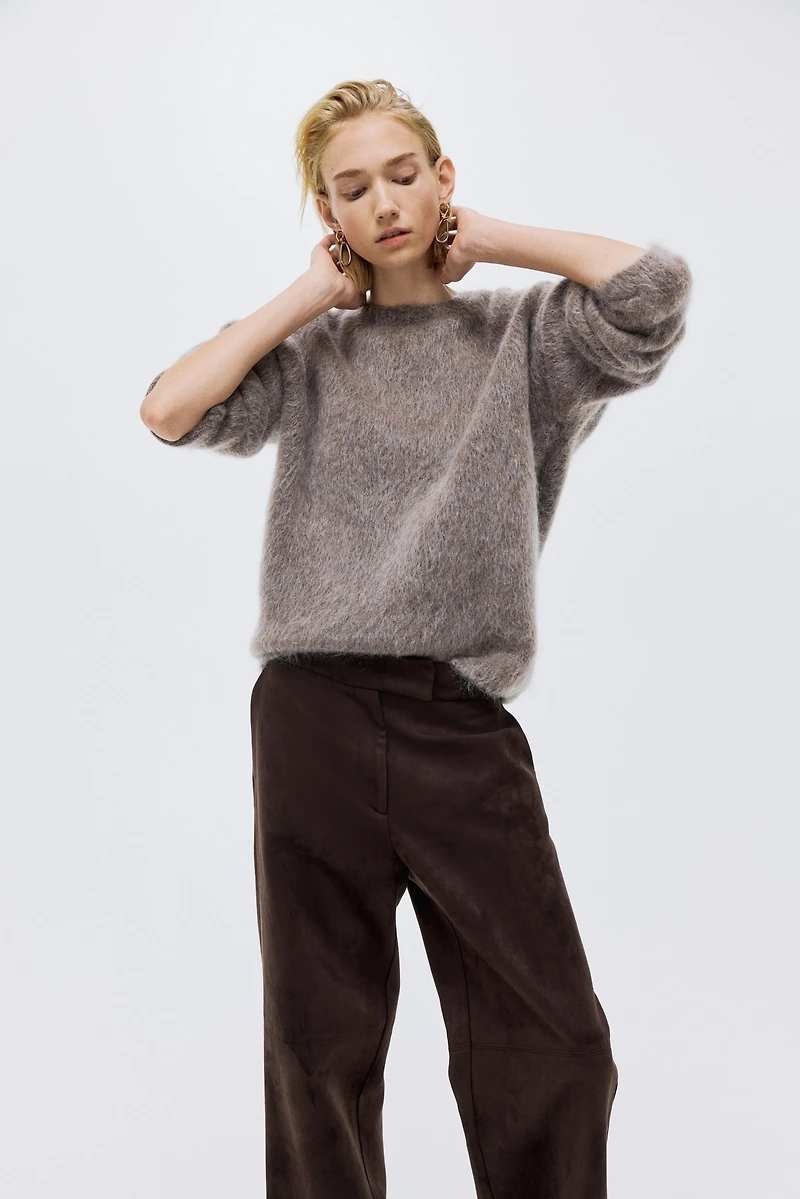 Pantalon à jambes droites en tissu enduit