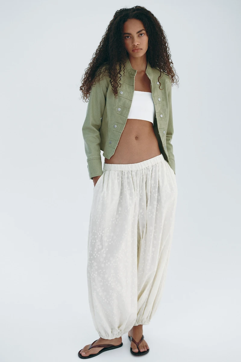 Embroidered Balloon-Leg Pants