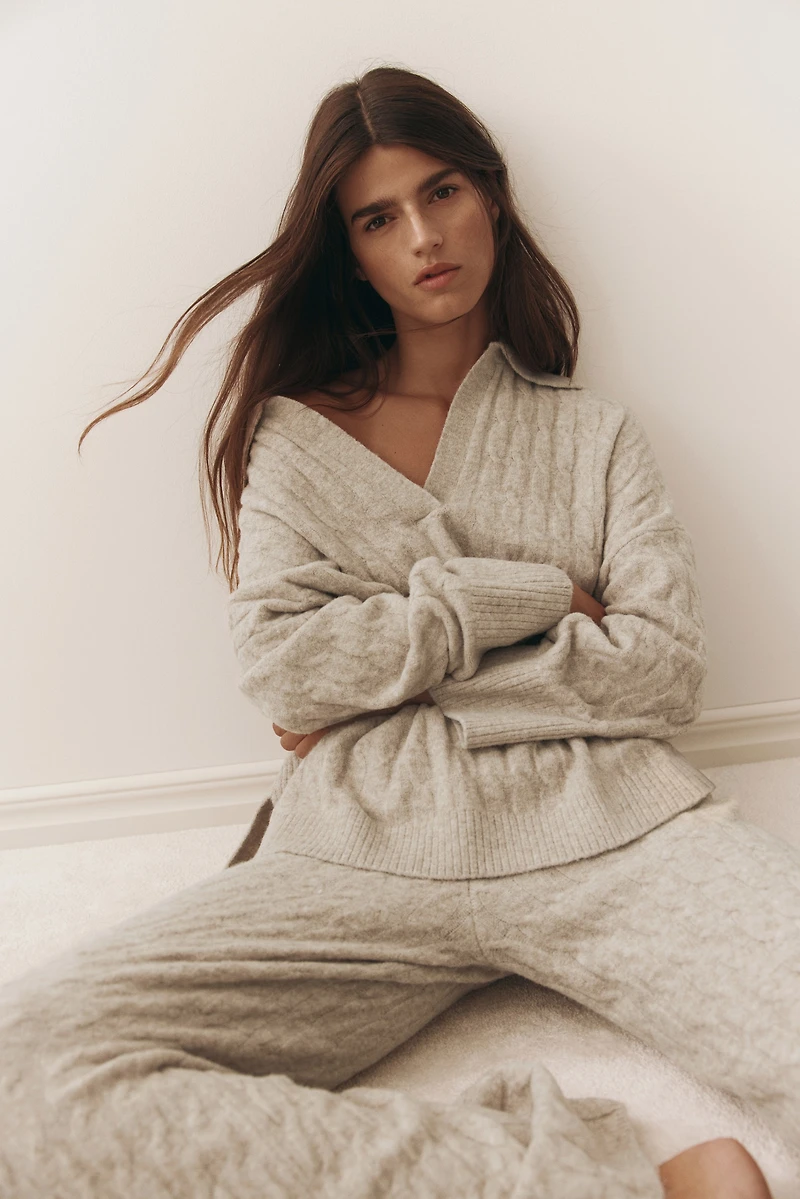 Cable-Knit Polo Sweater