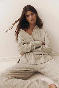 Cable-Knit Polo Sweater