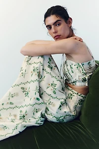 Flared Linen-Blend Skirt