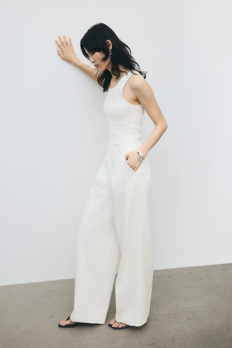 Wide-Leg Twill Pants
