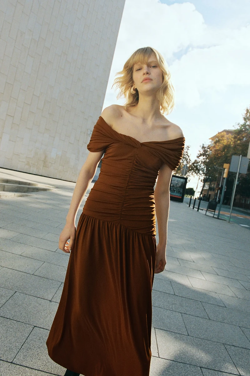 Draped Off-the-Shoulder Dress