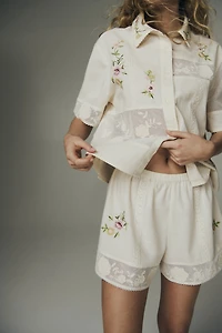 Linen-Blend Pajama Shorts