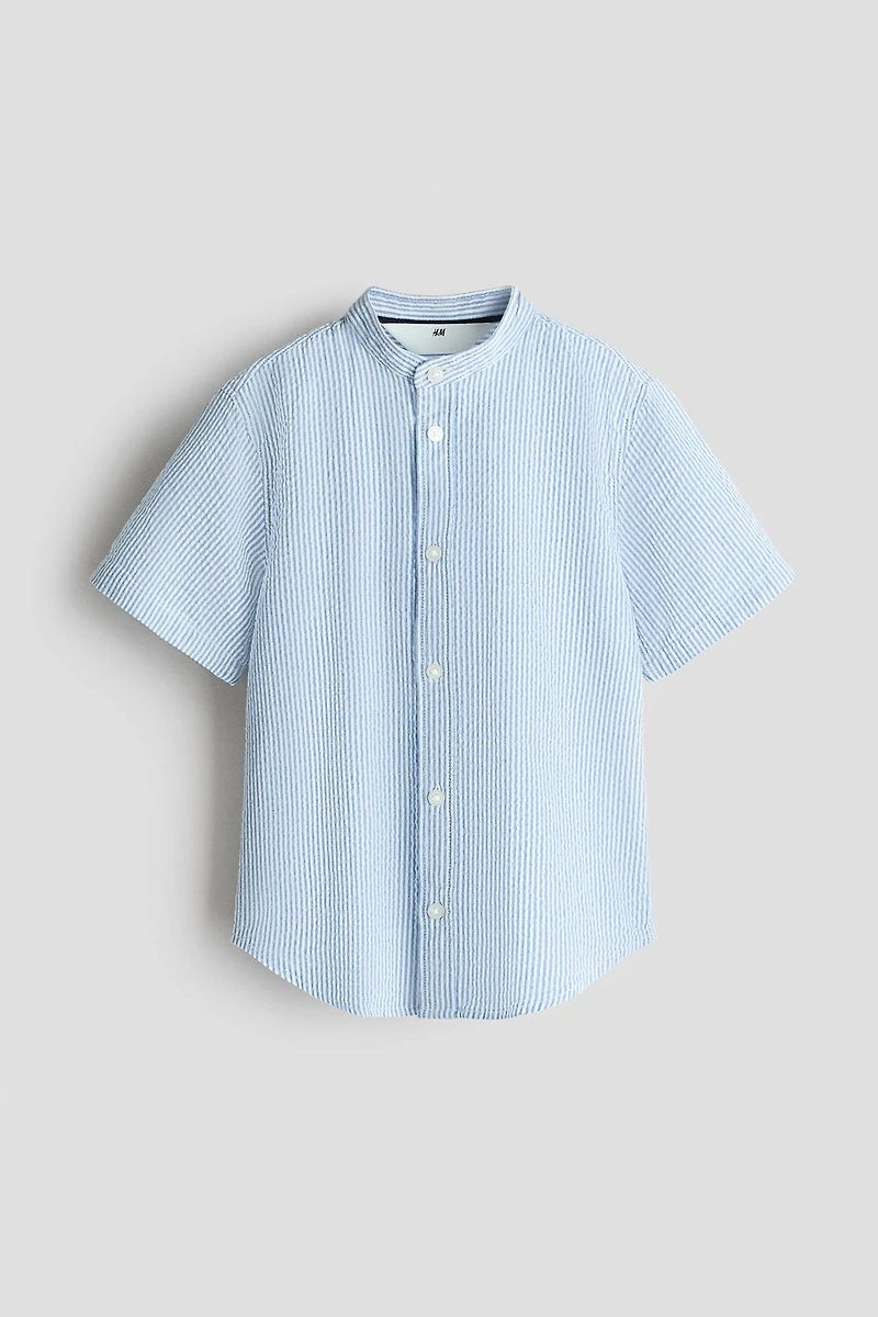 Cotton Seersucker Band-Collar Shirt