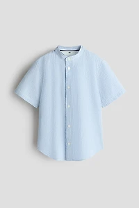 Cotton Seersucker Band-Collar Shirt