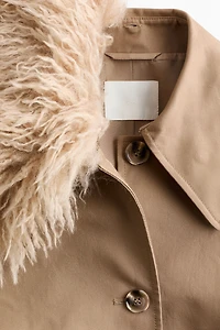 Twill Coat with Fluffy Collar