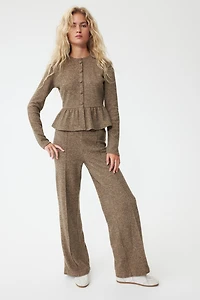 Rib-Knit Creased Pants