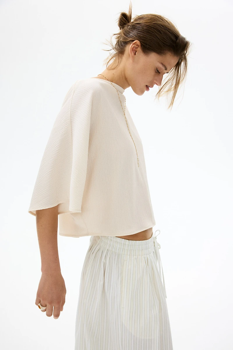 Crinkled Boat-Neck Top