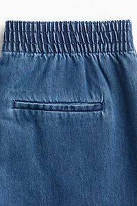 Pull-on denim trousers