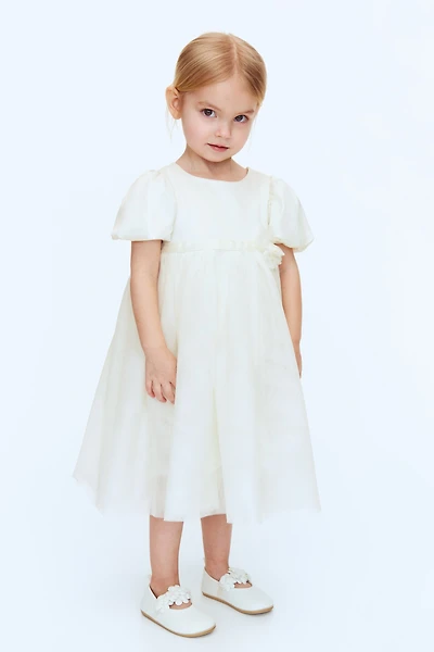 Tulle-Skirt Satin Dress