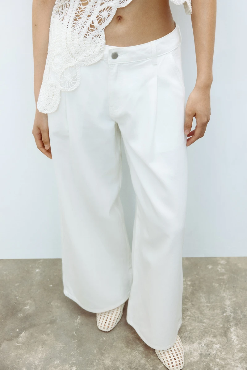 Wide-Leg Twill Pants