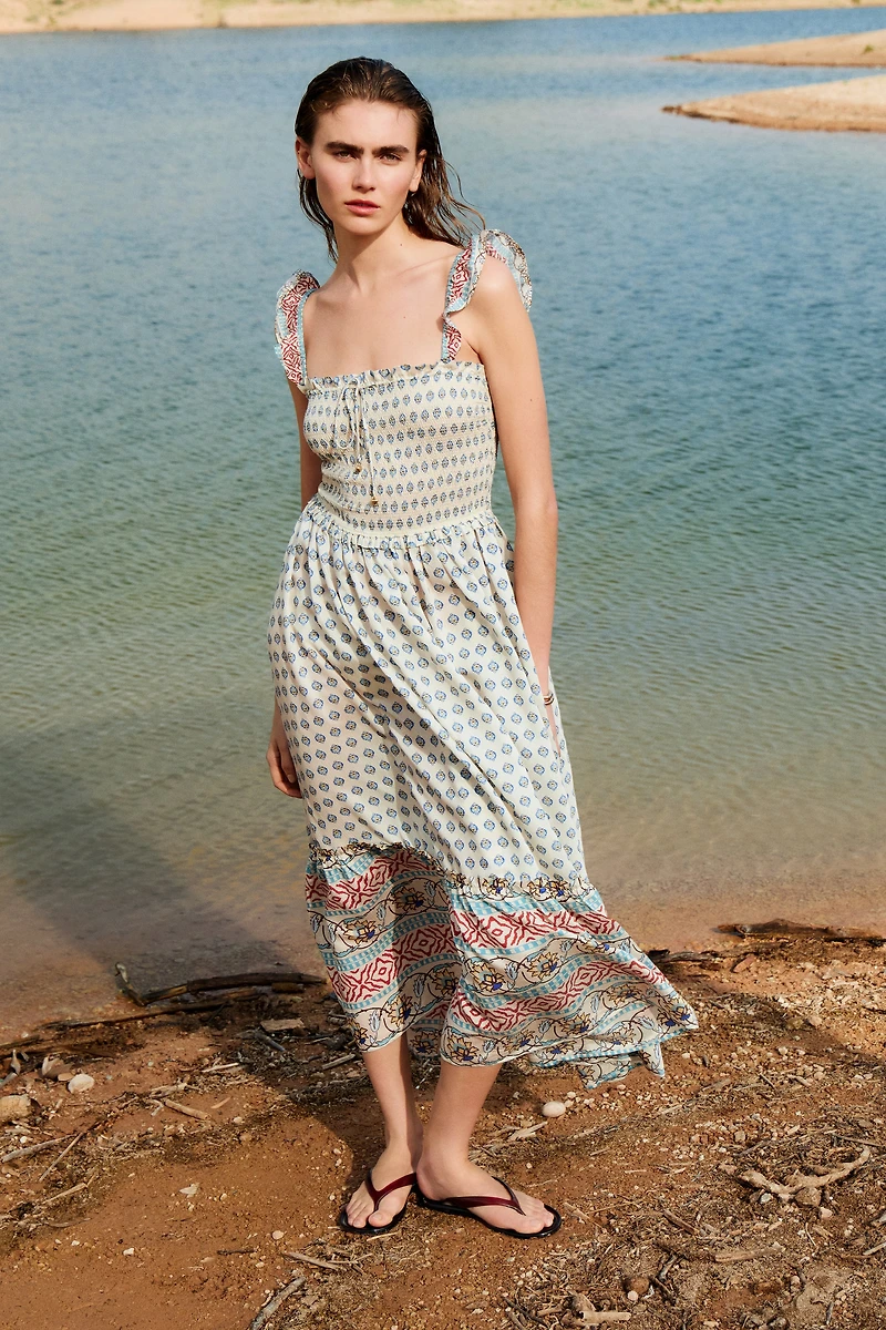 Smocked Dress with Flared Skirt