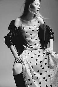 Flared-Skirt Satin Dress