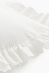 Ruffle-Trimmed Cotton Cushion Cover