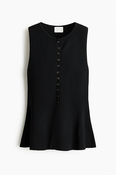 Rib-Knit Peplum Sleeveless Top