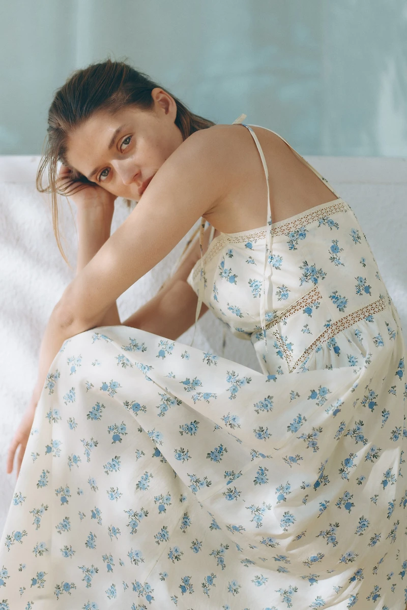 Cotton Dress with Tie-Top Shoulder Straps