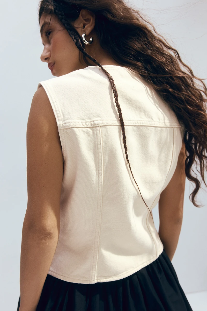Twill Vest with Hammered Buttons