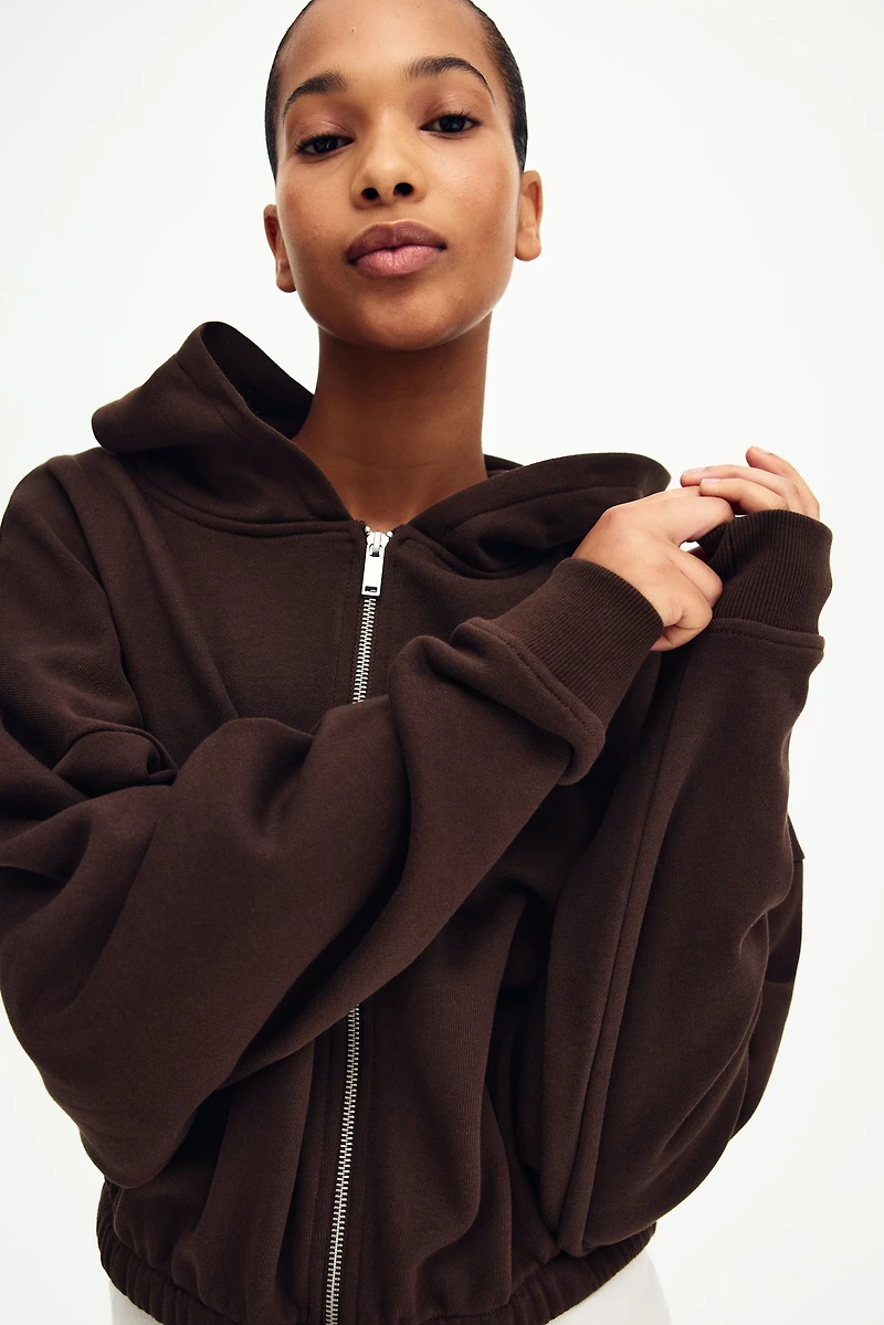 Drawstring zip-through hoodie