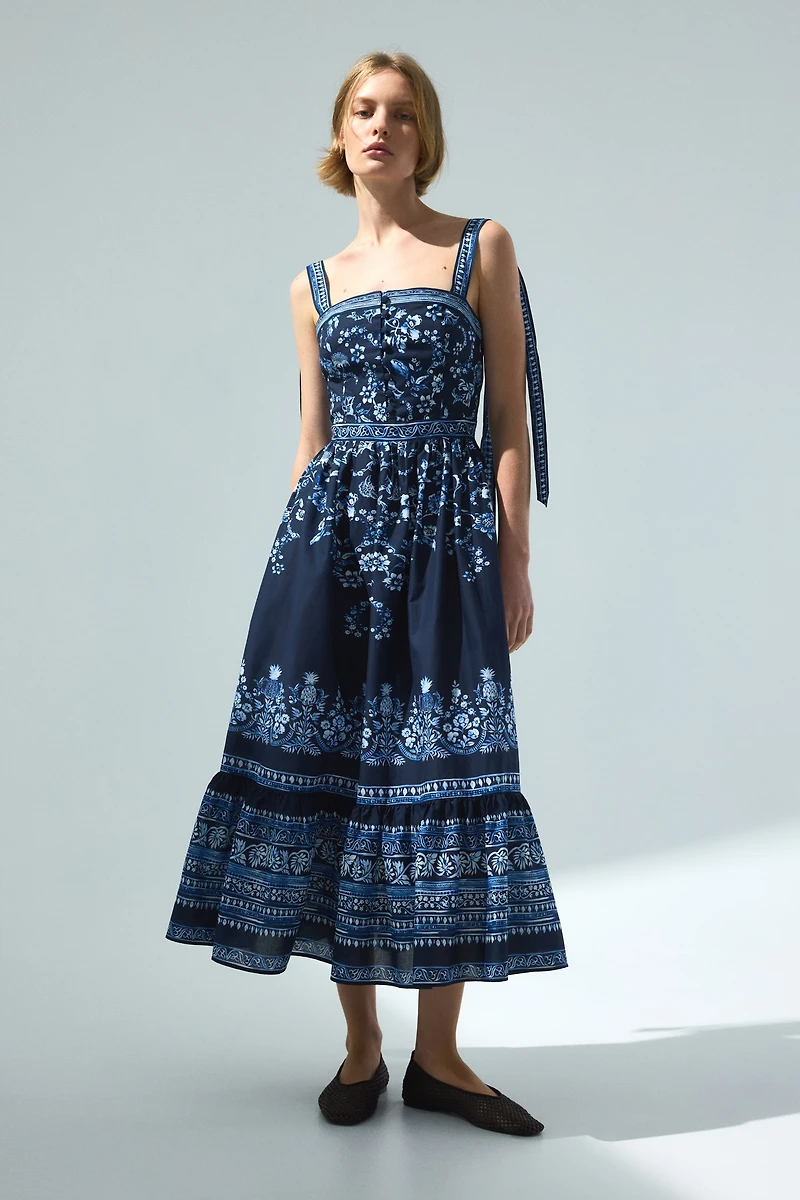 Cotton Dress with Tie-Top Shoulder Straps