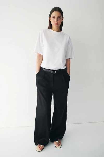 Wide-Leg Linen-Blend Dress Pants