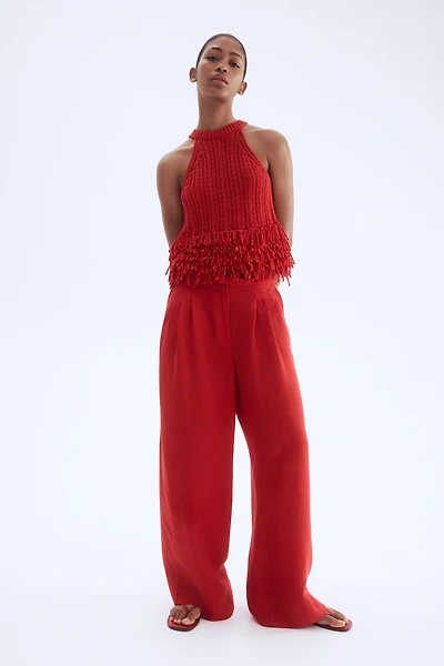 Fringe-Trimmed Knit Top