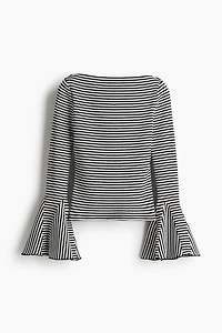 Trumpet-Sleeved Ribbed Top