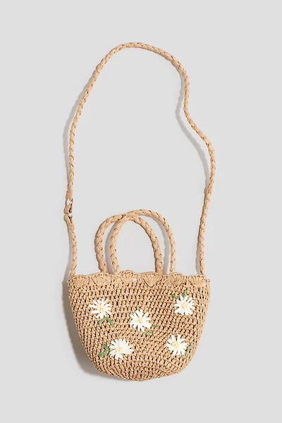 Appliquéd Straw Crossbody Bag