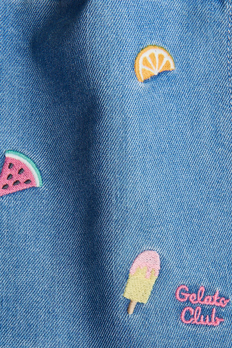 Embroidered-Detail Denim Skort