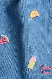 Embroidered-Detail Denim Skort
