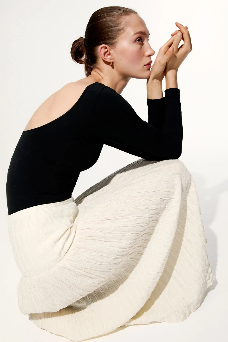 Textured Jersey Midi Skirt