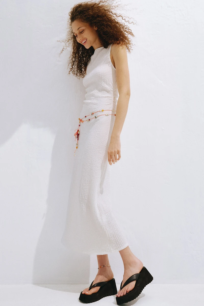 Crinkled Boat-Neck Dress