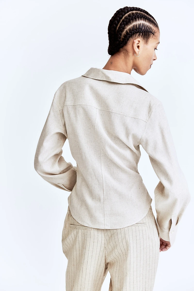 Gathered linen-blend shirt