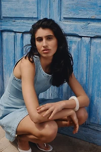 Flared-skirt denim dress