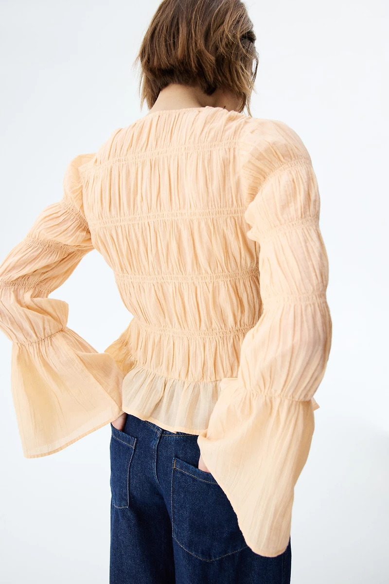 Blouse smockée en coton