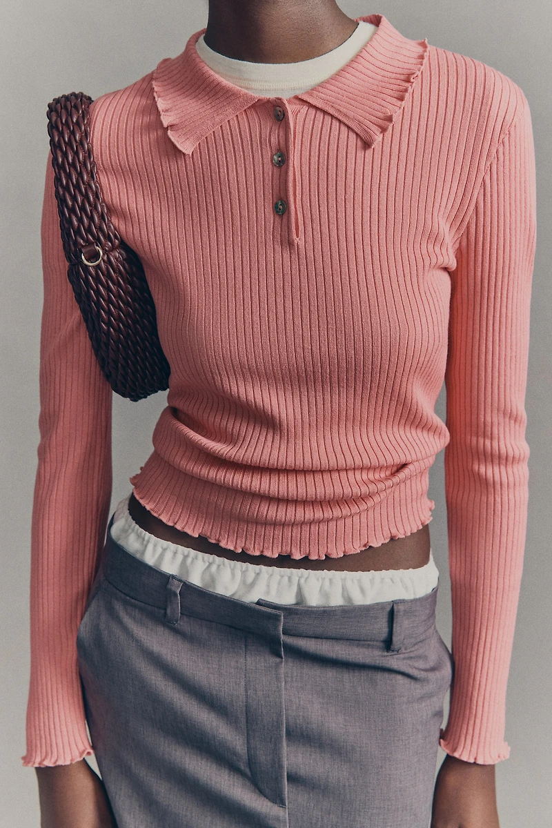 Rib-Knit Polo Sweater