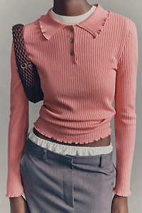 Rib-Knit Polo Sweater