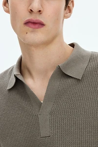 Regular-Fit Cable-Knit Polo Shirt