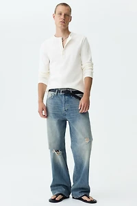 Slim-Fit Ribbed Henley Shirt