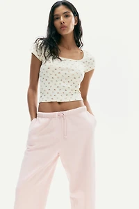 Picot-Trimmed Ribbed T-Shirt