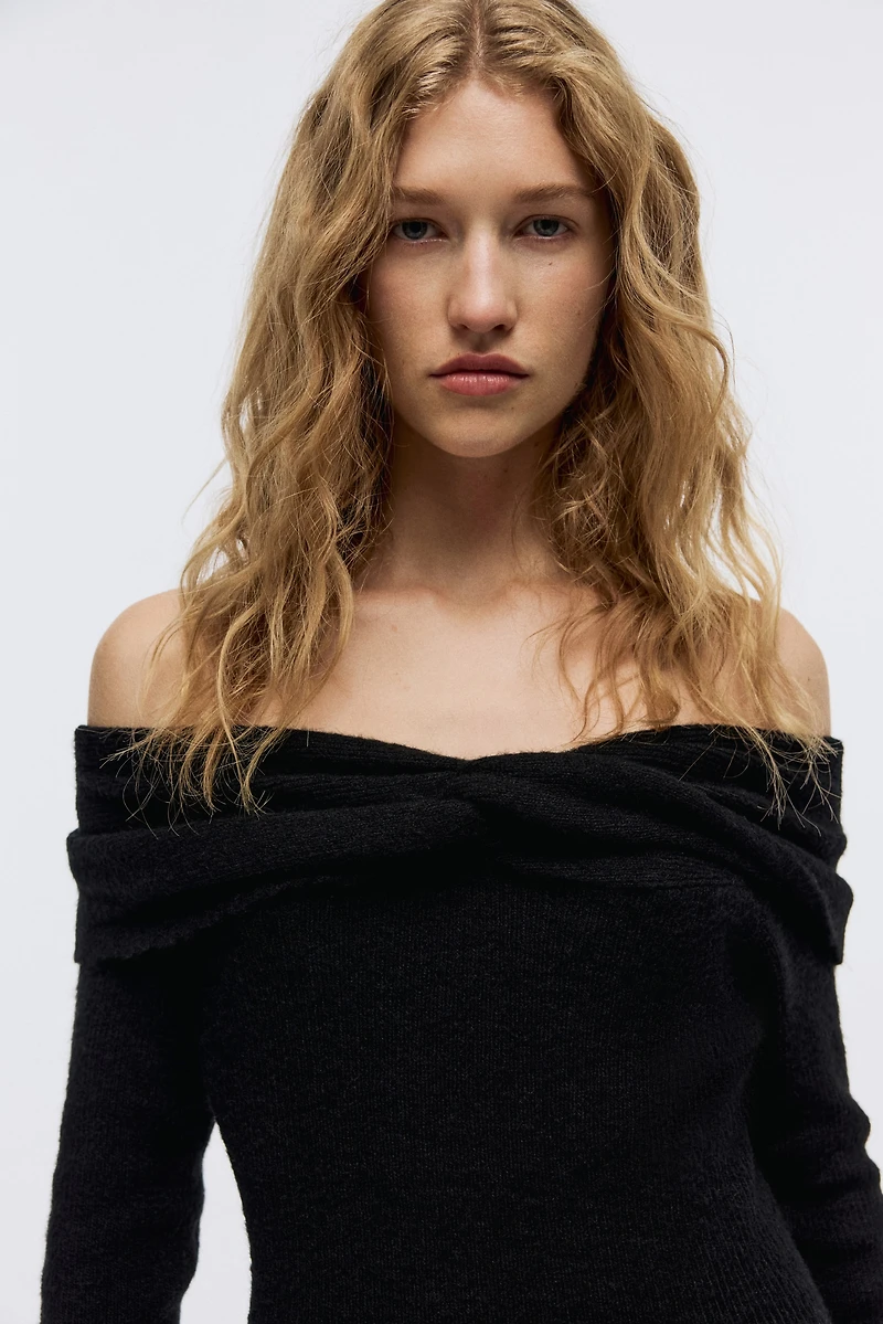 Fine-Knit Off-the-Shoulder Dress
