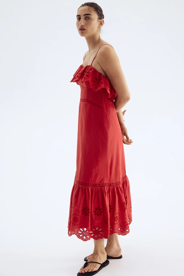 H&M Flutter-Sleeve Dress with Eyelet Embroidery | MainPlace Mall