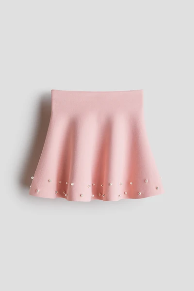 Bead-Detail Fine-Knit Skirt